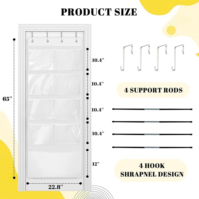 Over The Door Organizer with 9 Large Pockets Capacity Door Hanging Organizer for Bedroom, Bathroom, Pantry, Nursery Storage, White