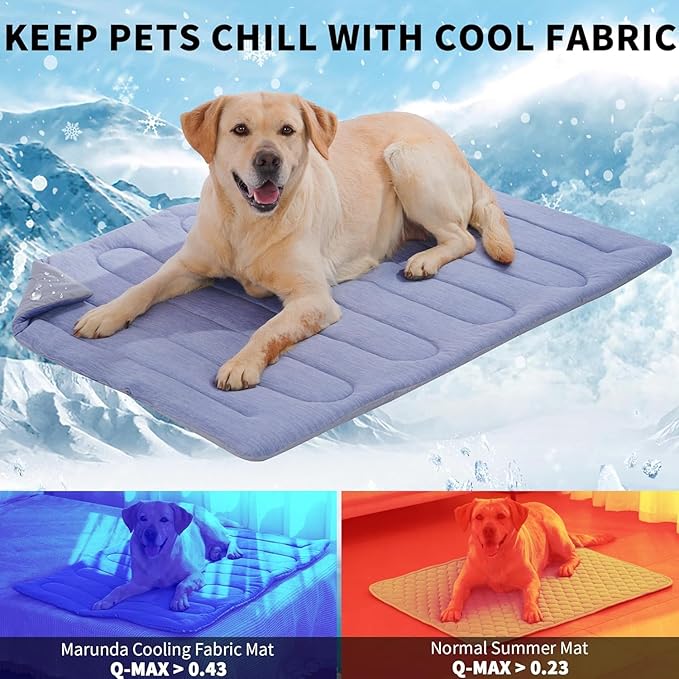 MARUNDA Dog Cooling Mat, No Need to Freeze Or Refrigerate This Cool Pet Pad Cat Mats- Keep Your Pet Cool, Machine Washable (Ocean Blue, 36" x 24" - Large-Crate)