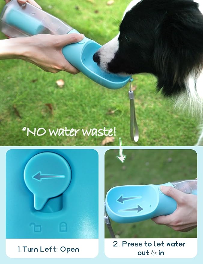 Portable Water Bottle for Small Dogs, 3 in 1 Animal Pet Travel Bowl Dispenser with Food Treat Container & Poop Bag Holder, Summer Hiking Walking Accessories for Puppy On The Go - Blue, 10oz