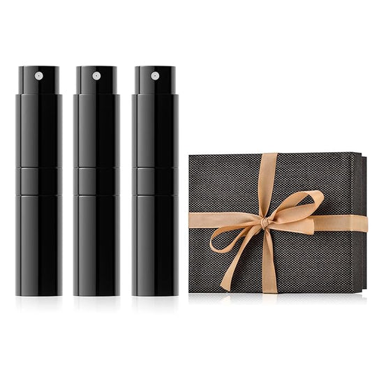 Travel Perfume Bottle Refillable for Cologne Atomizer - Stocking Stuffers for Men, Christmas Gift Set for Adult, White Elephant Gifts for Teens Girls, Thanksgiving Day, Birthday for Women 3PCS Black