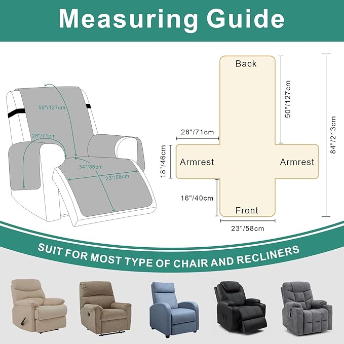 Foxdecor Recliner Chair Covers, Recliner Cover Non-Slip Chair Covers, Washable Recliner Couch Cover Furniture Protector, Cover for Recliner Chair with Elastic Straps. (Cream, 23" W)