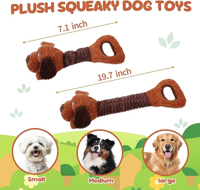 Erhalithegro Squeaky Dog Toys,Interactive Tug of War Puppy Toys for Indoor/Outdoor Use Puppy Chew Toys for Teething Plush with Crinkle Paper for Small and Medium