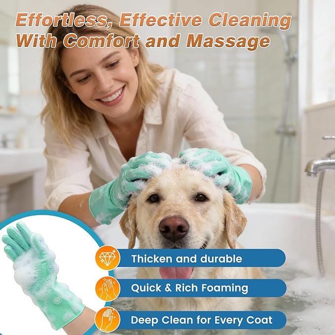 MIYIJHY 7-Piece Pet Grooming Kit with Storage Bag | Portable Bathing Set for Dogs & Cats | Includes Silicone Gloves, Deshedding Brushes & Finger Toothbrushes | All-in-One Pet Care (Sage Green)