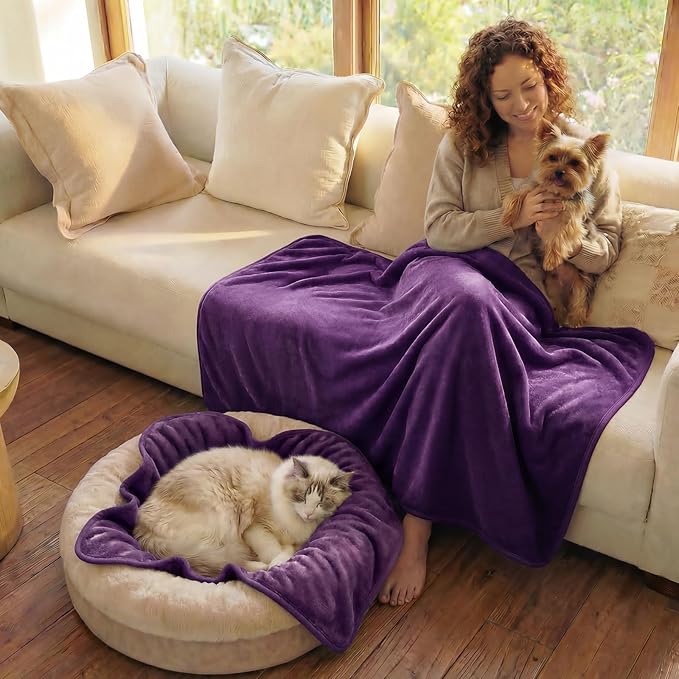 Luciphia Waterproof Blanket for Dog Washable Reversible Sherpa Fleece Throw Blanket for Bed Couch Soft Liquid Pee Proof Furniture Cover Protector for Small Medium Large Pet Cat Purple 85" x 57"