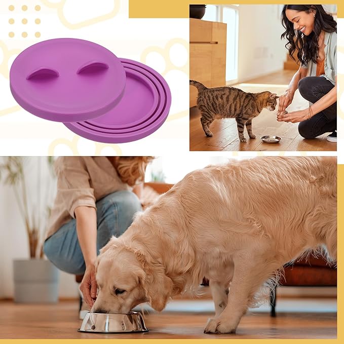 Cat Food Can Covers Lids, Dog Food Can Lids with Cute Pet Ears Shaped Silicone Toppers One Fit 3 Standard Sizes, (Dusty Blue/Navy Blue, 2Pcs),Intended for Dog/Cat/Pet Food Cans
