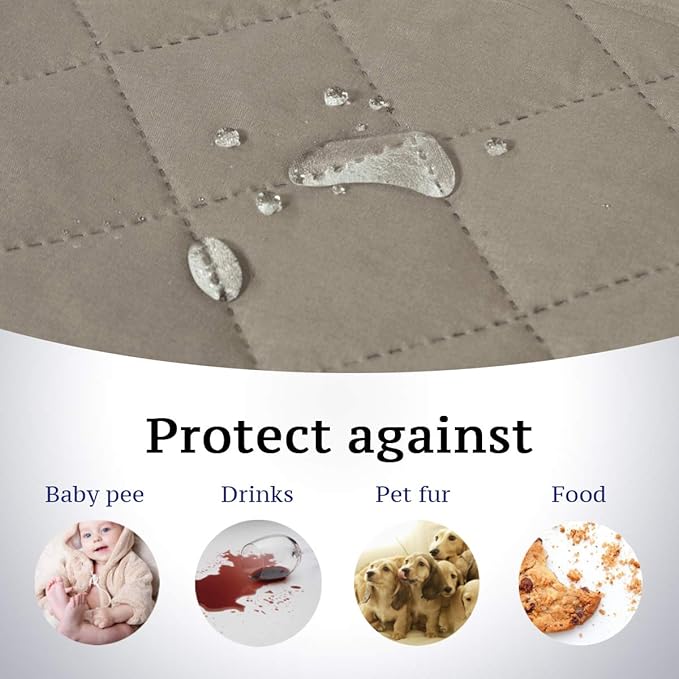 H.VERSAILTEX Water Resistant Couch Cover for 3 Cushion Couch Reversible Sofa Slipcover Quilted Furniture Protector with Elastic Strap Non Slip Sofa Cover for Dogs Pets(Oversized Sofa, Khaki/Beige)