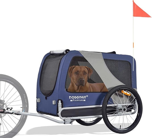 DOGGYHUT® Premium XL Pet Bike Trailer for Large Dog or Multiple Small Dogs, Up to 100 lbs,Dog Bicycle Carrier,Low Center of Gravity,Easy Folding Frame Cart