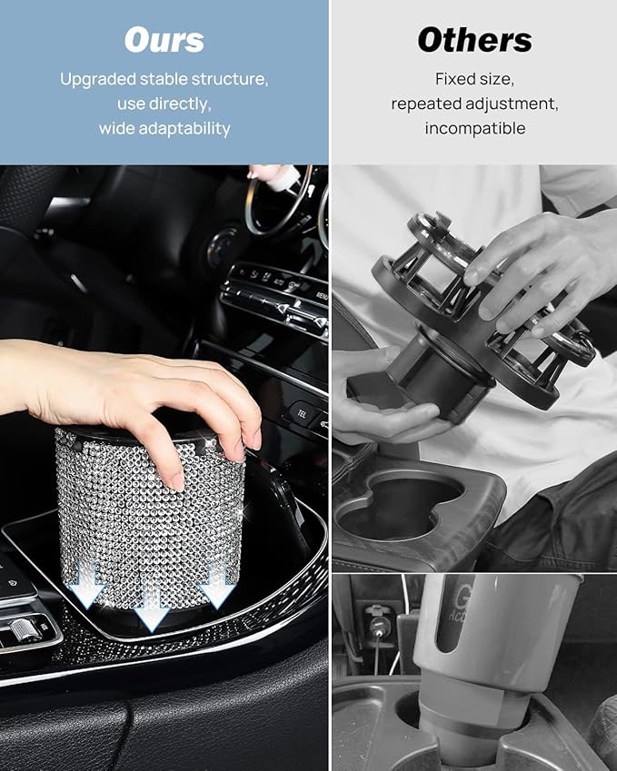JOYTUTUS Upgraded Car Cup Holder Expander with Offset Base, Fit for YETI, Hydro Flask, Large Cup Holder Expander for Car Hold 18-40 oz Bottles and Mugs, Other Bottles in 3.4"-3.8"(Bling)