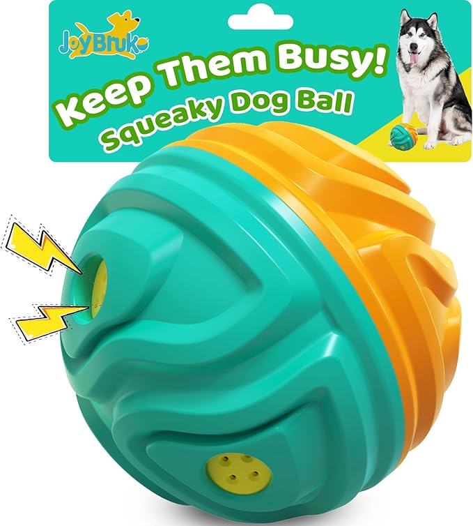 JoyBruko Dog Ball for Aggressive Chewers - Interactive Dog Toy Balls Fun Squeaky Sound to Keep Them Busy, Durable for Small Medium Large Breeds, Rubber Pet Fetch Chew Toys, Orange & Blue