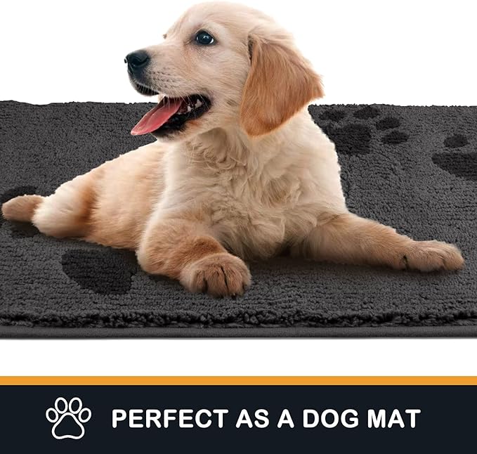 PURRUGS Dirt Trapping Door Mat 24" x 35.5", Non-Skid/Slip Machine Washable Microfiber Entrance Rug, Shoes Scraper, Dog Doormat, Super Absorbent Floor Mat for Muddy Wet Shoes and Paws, Grey