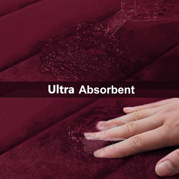 Buganda Memory Foam U-Shaped Contour Toilet Rugs, Non Slip Absorbent, Thick Soft Washable Bathroom Mat, Floor Carpet Bath Rugs Mat for Toilet Base (24" x 24", Burgundy)