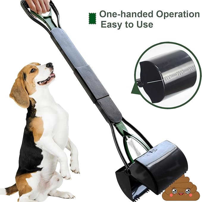 32'' Pooper Scooper for Large Small Dogs Heavy Duty, Long Handle Poop Scoop for Yard, Grass, Gravel, Dog Poop Grabber with High Strength Material and Durable Spring（Dark Green）