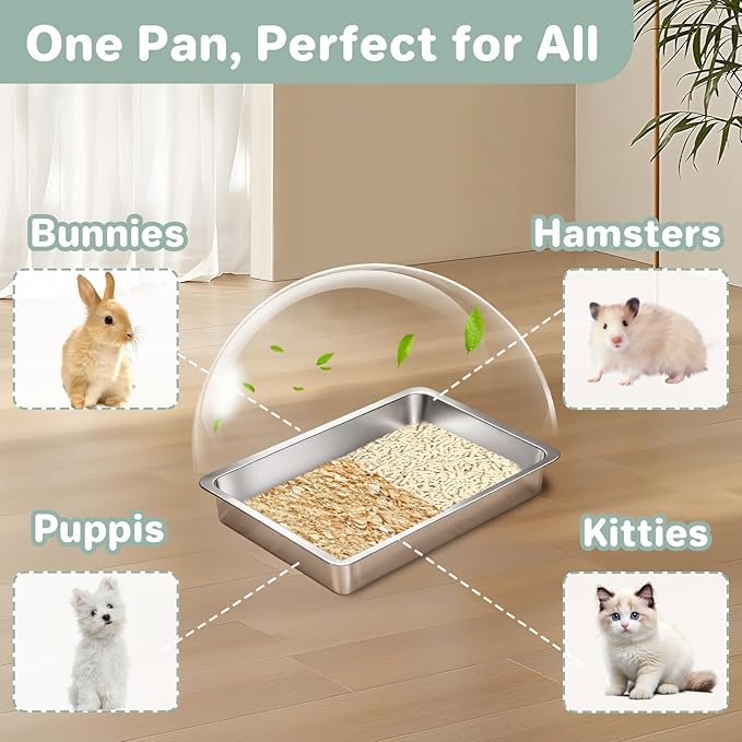 2 Pack Low Entry Stainless Steel Cat Litter Boxes, Metal Shallow Litter Box, Easy Access Kitty Litter Pan Tray, Easy Cleaning -17.72'' Lx 13.78'' W x 2.76'' H