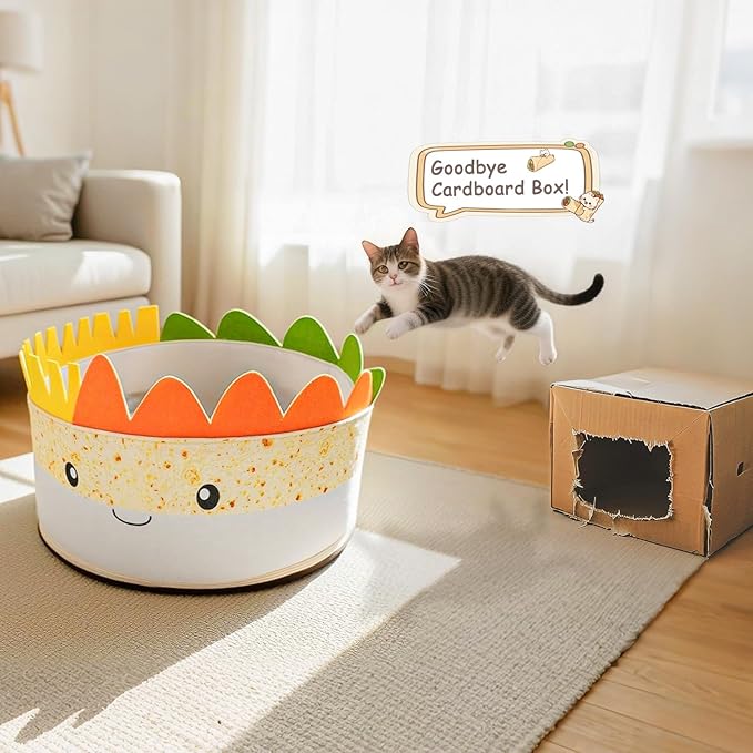 Cute Cat Beds Kitten Beds with Catnip Toys, Soft Small Dog Beds, Washable Pet Beds for Puppy and Kitty, Funny Burrito Shape, 20 Inch