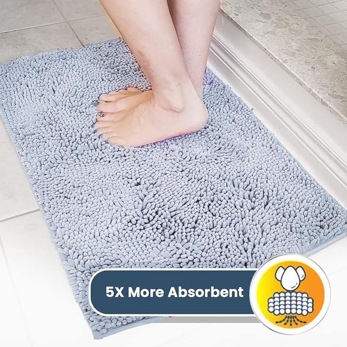 Muddy Mat® AS-SEEN-ON-TV Highly Absorbent Microfiber Door Mat and Pet Rug, Non Slip Thick Washable Area and Bath Mat Soft Chenille for Kitchen Bathroom Bedroom Indoor and Outdoor - Baby Blue 24"X36"