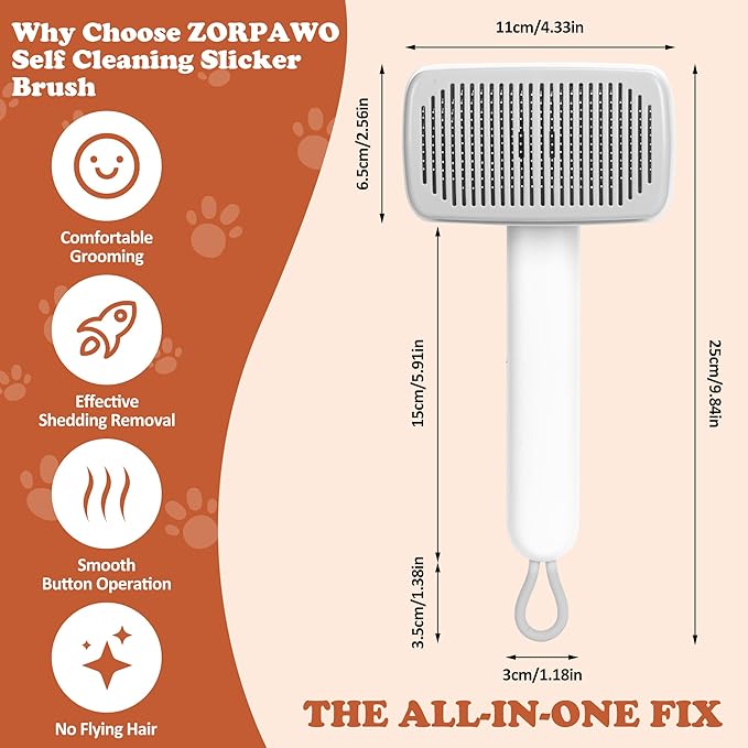 ZORPAWO Self Cleaning Slicker Brush - Skin Friendly Pet Shedding Brush for Dogs, Cats, Puppies, Long & Short Hair, Painless Deshedding & Massaging Tool(White)