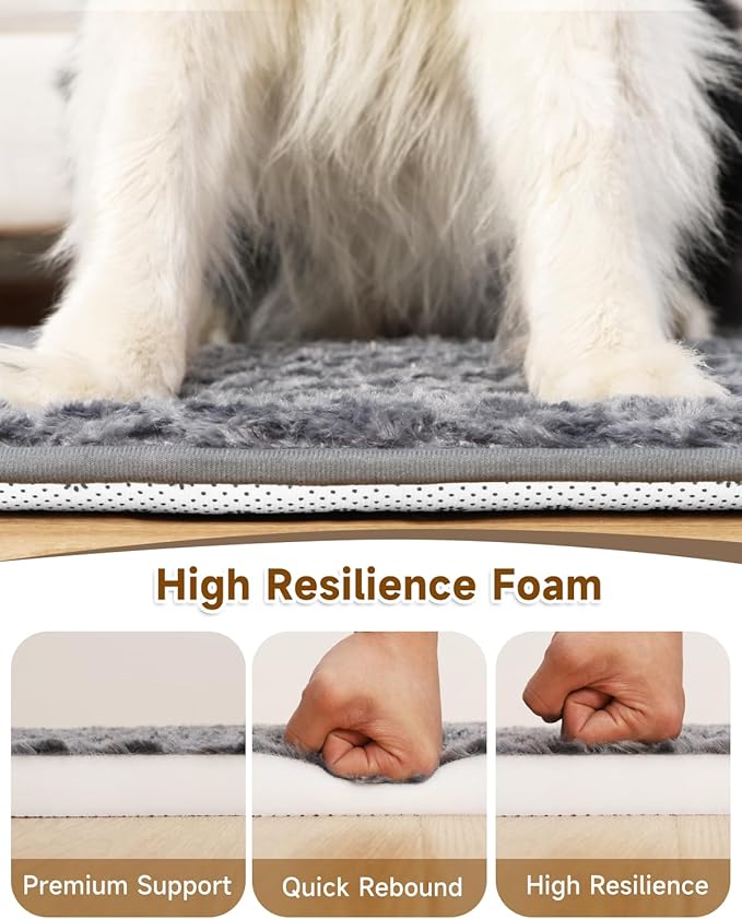 XXXL Dog Bed for Crate High Resilience Foam Crate Pad Mat for Large Dogs Washable Anti-Slip,53" x 36",Dark Gray