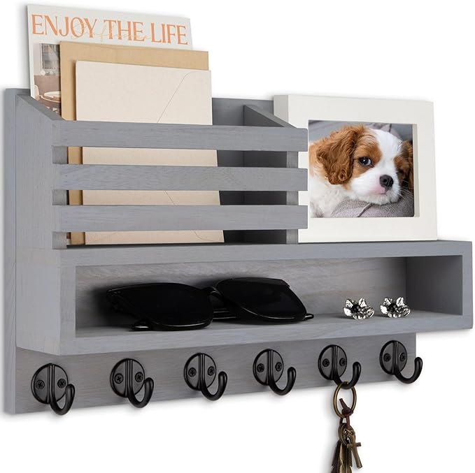 Lucundm Key and Mail Holder Wall Mount, Key Hanger with Long Storage Box and Key Hooks for Coat, Dog Leash, Home Decor Rack, House Accessories, Entry Way Organizer