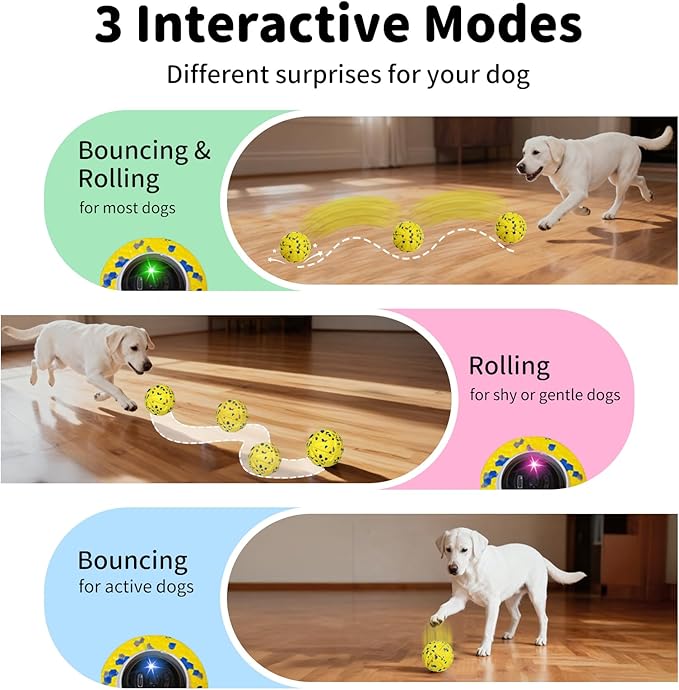 JoyBruko Interactive Dog Toys Ball, Moving Dog Toys to Keep Them Busy, Automatic Self Rolling & Bouncing, Soft E-TPU Material IPX7 Waterproof, Enrichment for Small Medium Large Breeds, Yellow