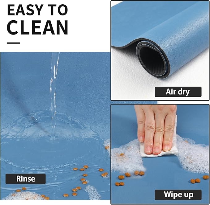 Dog Food Mat - Absorbent Cat Mat for Food and Water, No Stains Pet Feeding Bowl Mat, Easy to Clean Pet Placemats, Quick Dry Dog Water Dispenser Mat for Messy Drinkers | Paw Blue 18"x28"