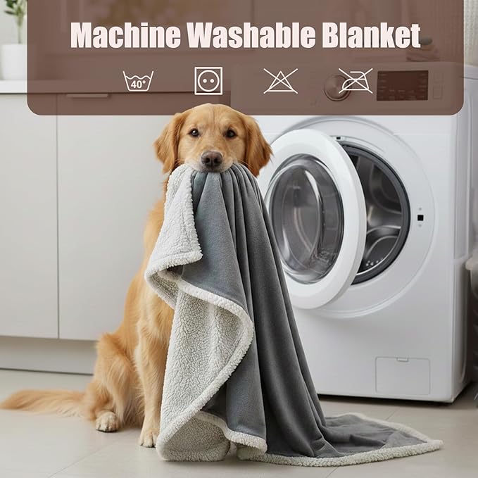 Makigued Waterproof Dog Blanket for Couch & Bed, Reversible Sherpa Fleece Pet Throw with Quiet TPU Barrier, Machine Washable Furniture Protector for Large Dogs & Cats, Twin Size 60x80 Inch, Gray