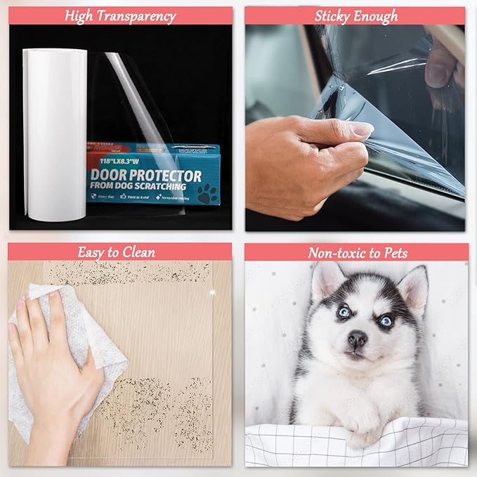 Door Protector from Dog Scratching, Clear Vinyl Dog Scratch Door Protector Heavy Duty Anti Claw Shield Guard for Wall Window Furniture