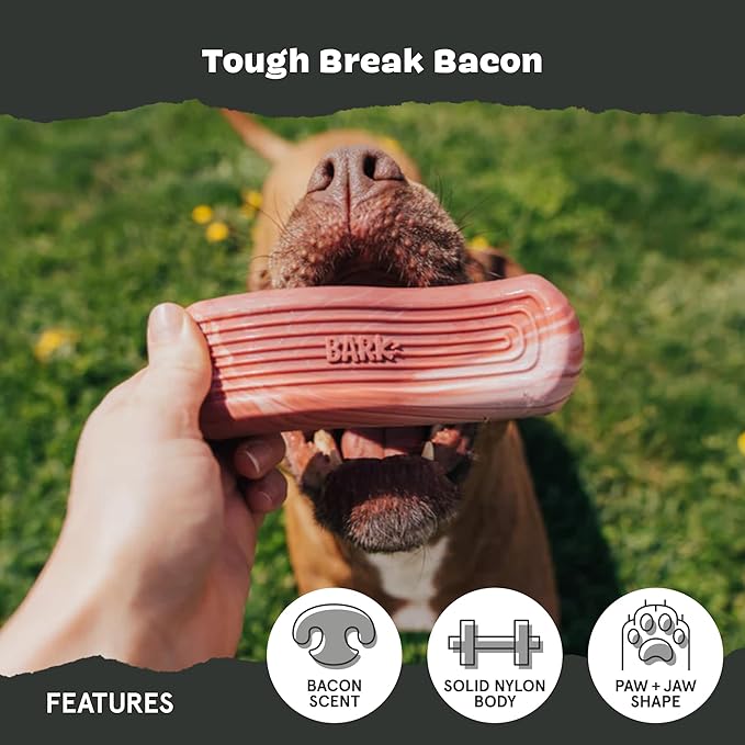 Barkbox Tough Break Bacon Dog Toy | Solid Nylon Bacon-Scented Dog Toy for Aggressive Chewers | Durable Dog Chew Toy for Medium & Large Dogs