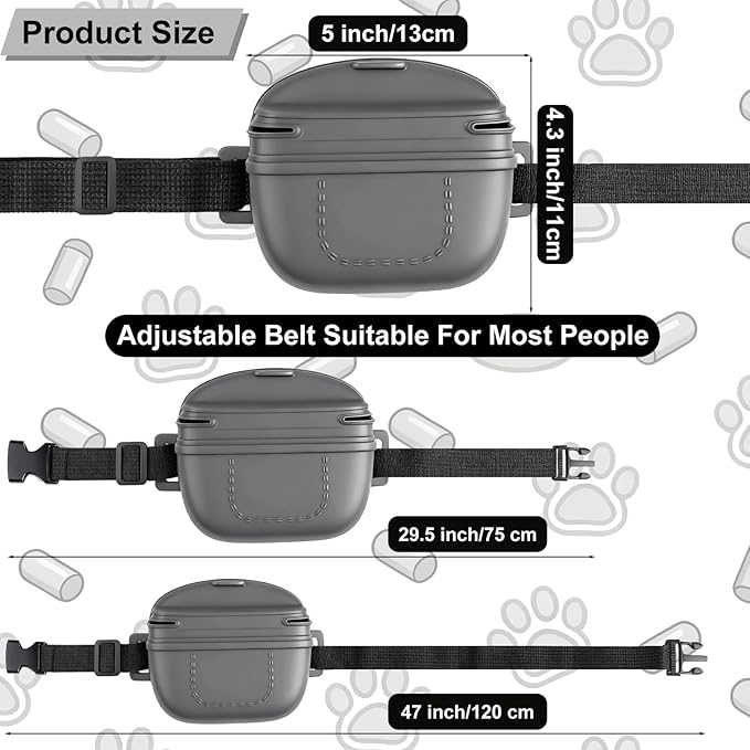 Upgraded Dog Treat Pouch, Stronger Magnetic Closure to Prevent Spilling, 1.7 Cup Silicone Fanny Pack with Waist Belt for Dog Training Walking(Gray)