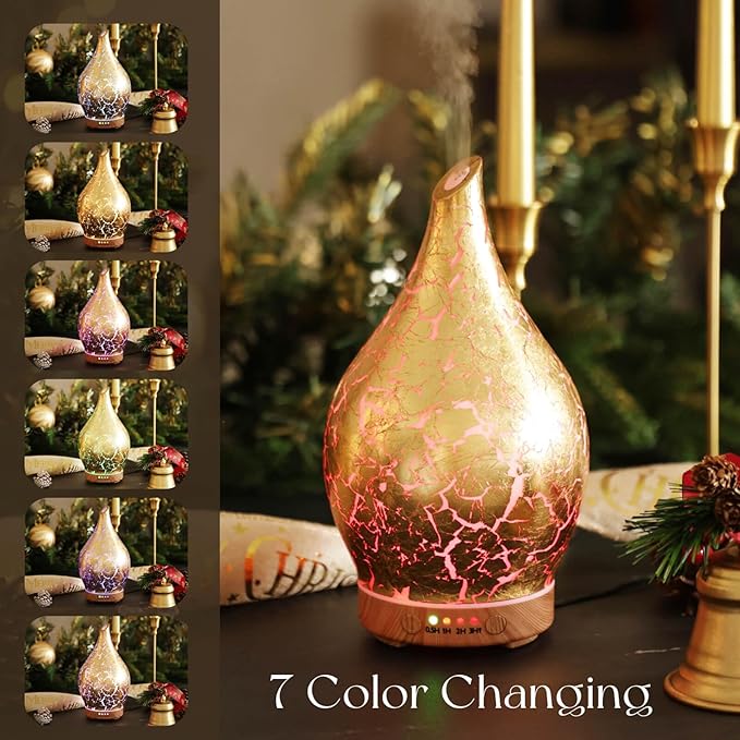 Porseme Essential Oil Diffuser Glass Aromatherapy Ultrasonic Humidifier, Air Refresh Auto Shut-Off, Timer Setting, BPA Free for Home Hotel Yoga Leisure SPA Gift 150ml Last 6H