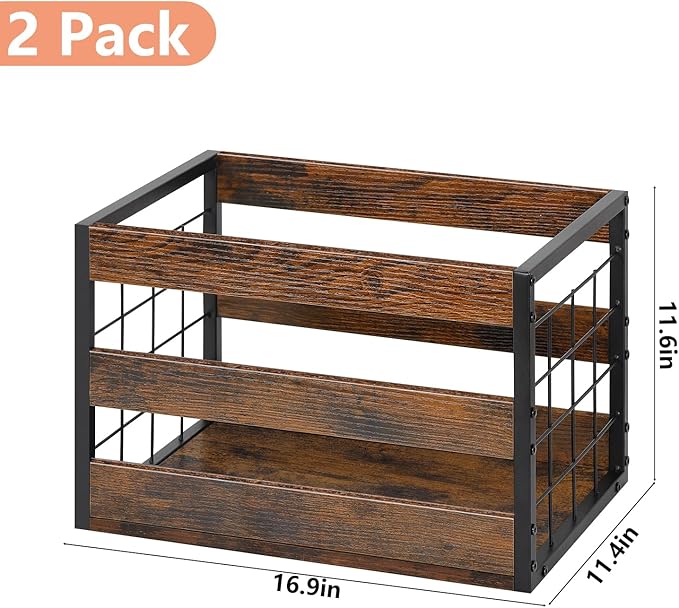 CADUKE Dog Toy Bin Set of 2, Metal Dog Toy Storage Baskets with Handles, Large Dog Toy Box, Durable Doy Toy Organizer, Perfect for Organizing Chew Toys, Puppy Leash, Accessories