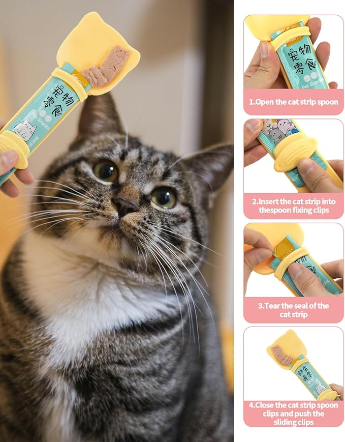 Aecsze 5 PCS Cat Food Can Covers Lids Set, Silicone Pet Food Can Lids with Multi-Function Cat Food Spoon and Opener, Cat Bar Squeezer, Stainless Steel Wet Food Spoon for Cats and Dogs (Orange)