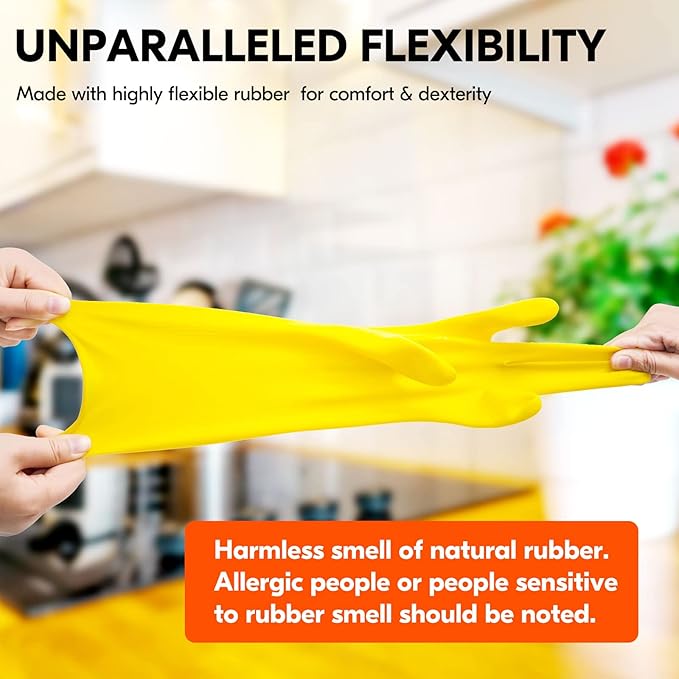 Vgo... 1-Pair Reusable Household Gloves, Rubber Dishwashing gloves, Extra Thickness, Long Sleeves, Kitchen Cleaning, Working, Painting, Gardening, Pet Care (Size M, Yellow, HH4601)