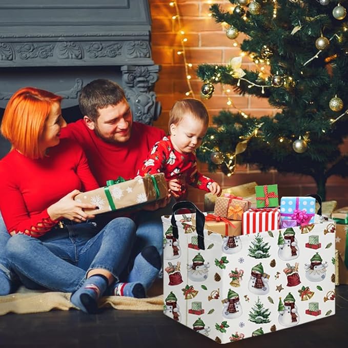FXOCSHE Rectangle Christmas Basket,Nursery Hamper,Waterproof Laundry Hamper,Collapsible Canvas Laundry Basket,Toy Organizer,Christmas room decor,Gift Basket(Green Christmas)