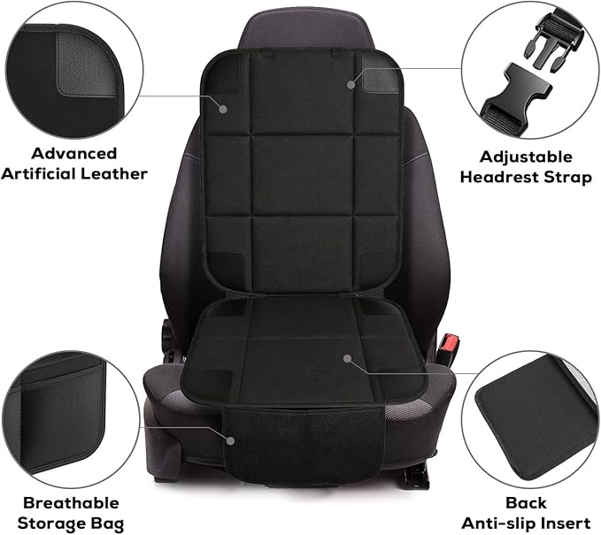VLM Car Seat Protector for Child Baby Car Seat,600D Waterproof Car Seat Cover with Thick Padding, Non-Slip Backing and Mesh Storage Pockets