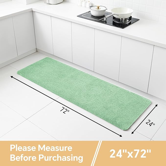 Light Green Bathroom Rugs Runner 24"x72" - Extra Long Plush Bath Mat, Non Slip Absorbent Microfiber Floor Rug, Washable and Fluffy - Ideal for Bathroom, Kitchen or Pet Mat Use