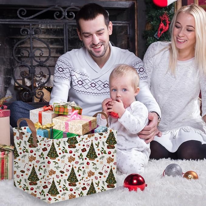 FXOCSHE Rectangular Christmas tree Basket,Nursery Hamper,Waterproof and foldable Tree Basket Baby Storage Bin,Boy and Girls Christmases Room Decor,gift basket(Christmas tree)