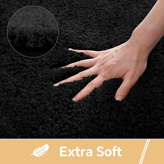 Black Bathroom Rug 24"x48" – Long Plush Non-Slip Bath Mat, Absorbent & Washable Microfiber Runner Rug – Perfect for Tub, Sink, or Washroom
