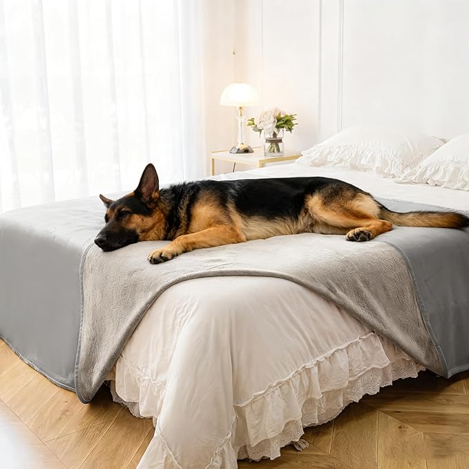 Waterproof Dog Blanket for Bed, Reversible Queen Size Pet Couch Throw Blankets Leak Proof Sofa Protector for Furniture Machine Washable-82x95,Darkgrey+Lightgrey