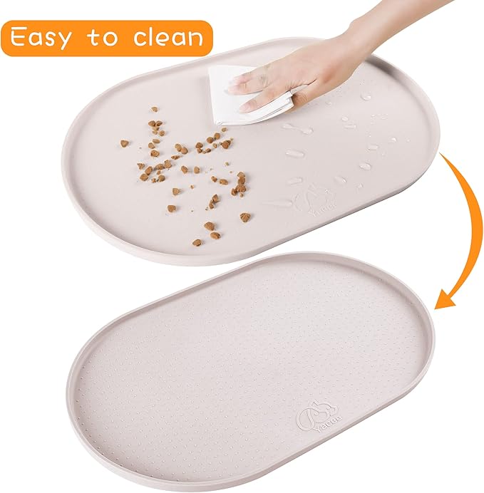 100% Waterproof 0.5" Raised Edge BPA Free Silicone Dog Food Mat, Pet Cat Feeding Mats Contain Spills Protects Floors, Placemats for Cats and Dogs Water Bowl Dishwasher. (Large/XL, White Sand)
