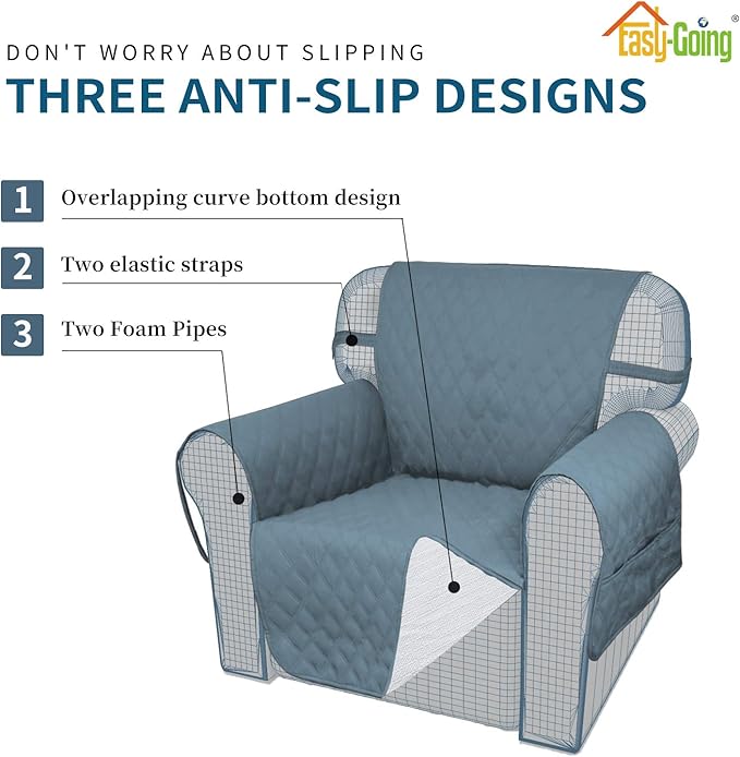 Easy-Going Sofa Slipcover Chair Cover Waterproof Couch Cover Washable Sofa Cover Non-Slip Fabric Furniture Protector with Pocket for Pets Covers Pets Kids Children Dog Cat (Chair, Light Blue)