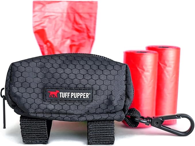 Tuff Pupper Dog Poop Bag Holder | Works with Any Dog Leash | Zippered Waste Bag Dispenser | Waterproof with Rust-Proof Clip | Convenient Lightweight Design | Includes 2 Rolls of Leak-Proof Bags