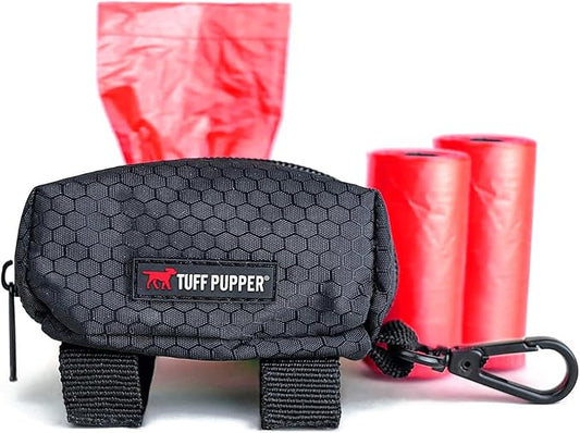 Tuff Pupper Dog Poop Bag Holder | Works with Any Dog Leash | Zippered Waste Bag Dispenser | Waterproof with Rust-Proof Clip | Convenient Lightweight Design | Includes 2 Rolls of Leak-Proof Bags