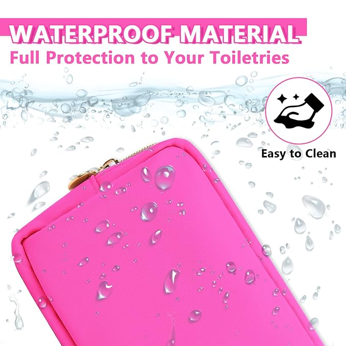 Small Makeup Pouch for Purse, Nylon Travel Toiletry Storage Pouch Cute Preppy Cosmetic Bag for Women Girls, Waterproof Makeup Organizer Skincare Bag Purse with Zipper (Small-Bubblegum)