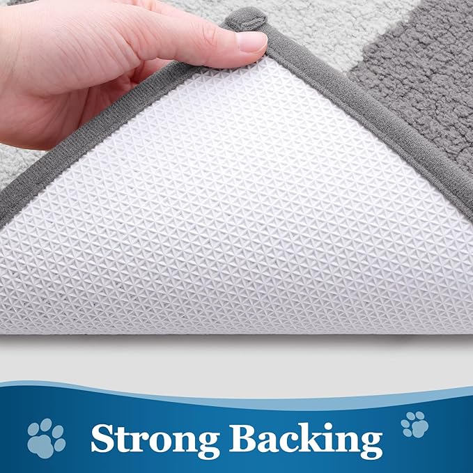 Buganda Dog Door Mat for Muddy Paws, Absorbent Dirt Trapper Washable Indoor Doormats, Non Slip Low-Profile Mud Mat for Dogs, Front Entrance Doormat for Inside Floor (30x20 Inches, Light Grey)