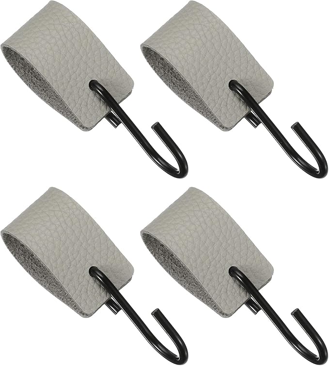 uxcell 4 Pcs PU Leather S Hooks, Multifunctional S Shaped Hooks for Hanging Coat Towel Camping Kitchen Bathroom Handle, Gray