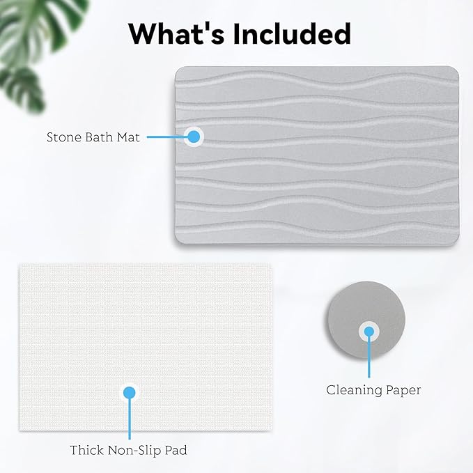 Bath Stone Mat, Fast-Absorbing, Quick-Dry, and Non-Slip Bathroom Mat, Inspired Diatomaceous Earth Bath Mat, Carbon Gray-River