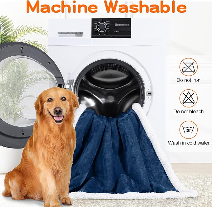 Smiry Waterproof Blanket Throw for Large Dogs, Soft Reversible Dog Blanket for Sofa Couch Bed, Washable Leakproof Sherpa Fleece Furniture Couch Protector(40"x60", Navy/White)