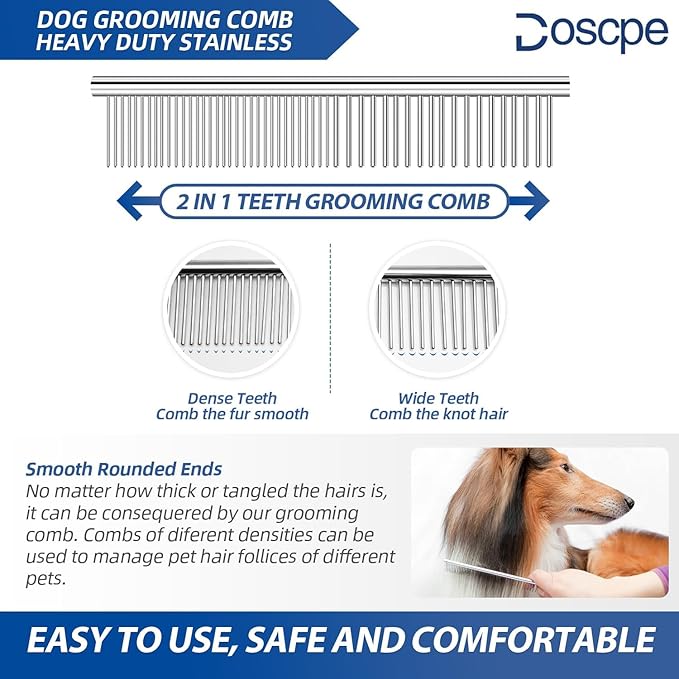 Doscpe 6 in 1 Professional Dog Grooming Scissors Set Pet Hair Cutting Shears Kit, Stainless Steel with Safe Rounded Tips for Dog Cat Other Animals, Right Left Handed