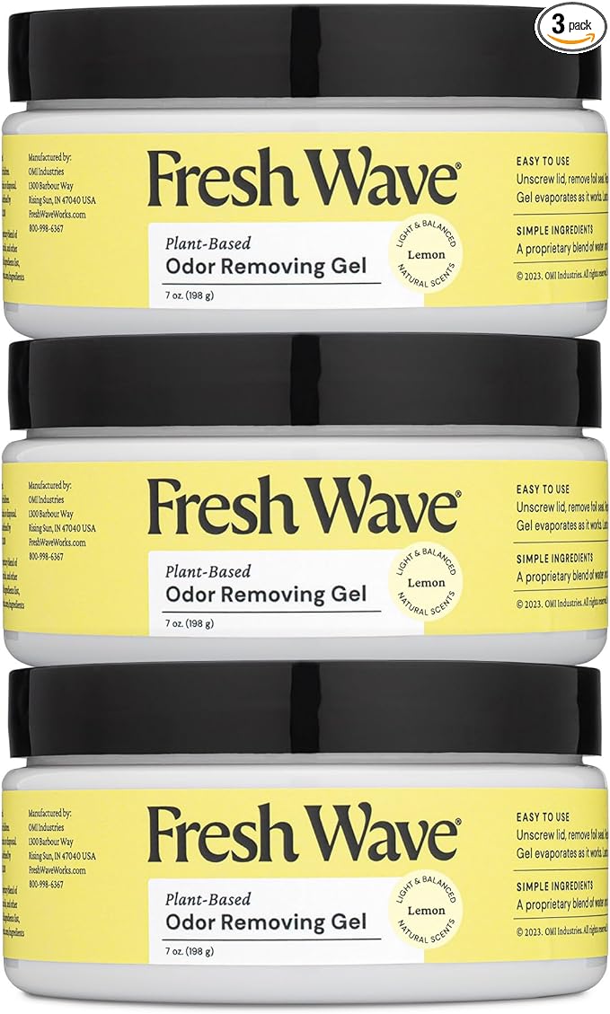 Fresh Wave Lemon Odor Removing Gel, 7 oz., Pack of 3 - Safer Odor Absorbers for Home, Natural Plant-Based Odor Eliminator, Every 7 oz. lasts 15-30 Days, For Cooking, Trash & Pets