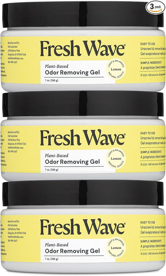 Fresh Wave Lemon Odor Removing Gel, 7 oz., Pack of 3 - Safer Odor Absorbers for Home, Natural Plant-Based Odor Eliminator, Every 7 oz. lasts 15-30 Days, For Cooking, Trash & Pets